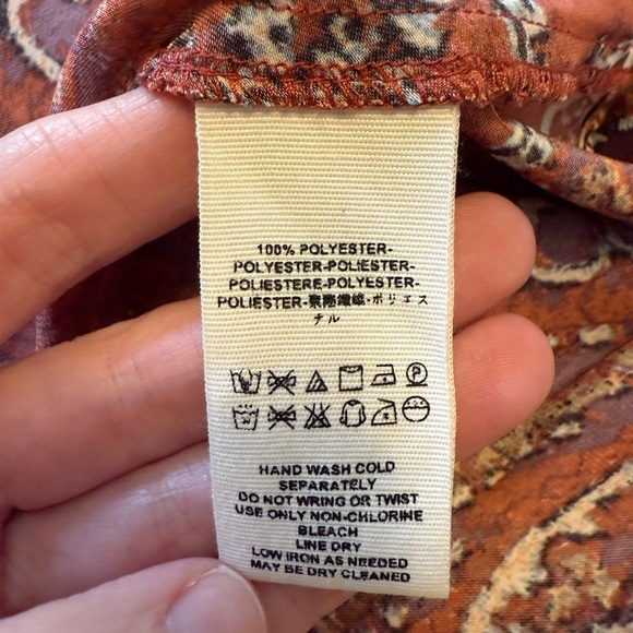 Free People Say You Love Me Mini Dress M Orange Paisley Boho Long Sleeve - Picture 12 of 13